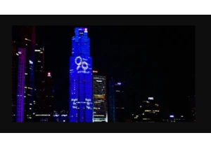 250-million pixel virtual projector sets world record on 280-meter tall building used as a screen