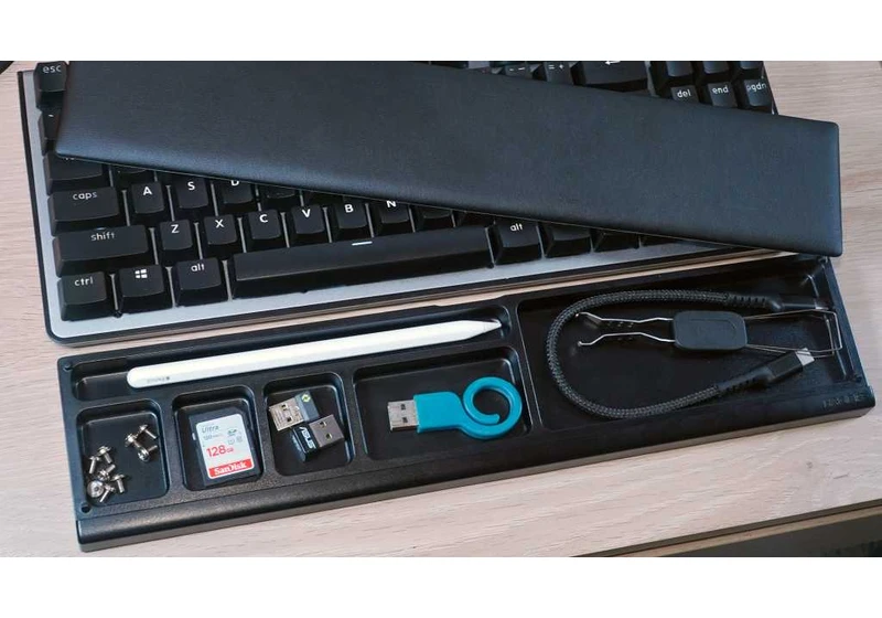 I love this keyboard wrist rest that doubles as handy knick-knack storage