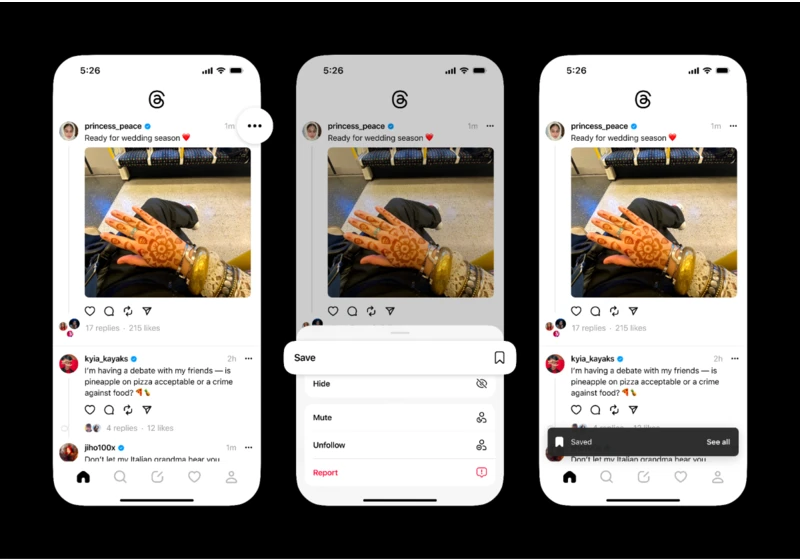 Meta's Threads app is getting a bookmarking feature to save posts