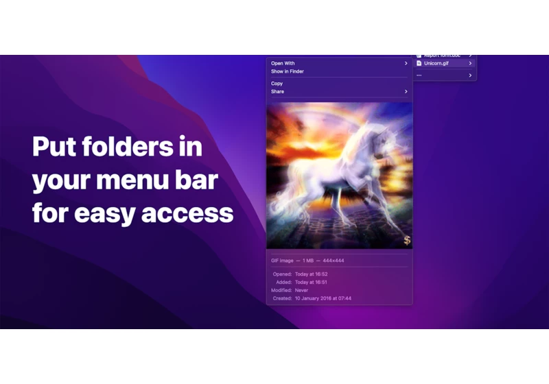 Folder Peek — Put folders in the menu bar on your Mac