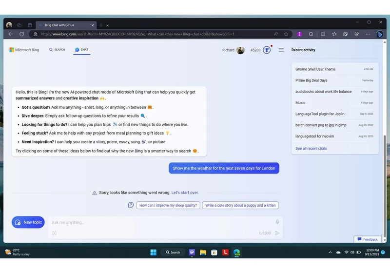Bing Chat appears to be down across the world right now as it's throwing up connection errors