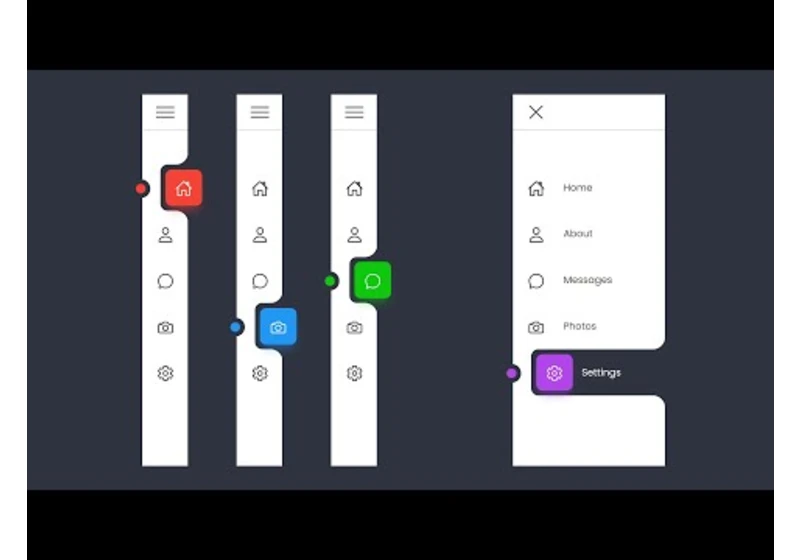 Sidebar Menu using Html CSS & Javascript | How To Create Curved Outside Navigation