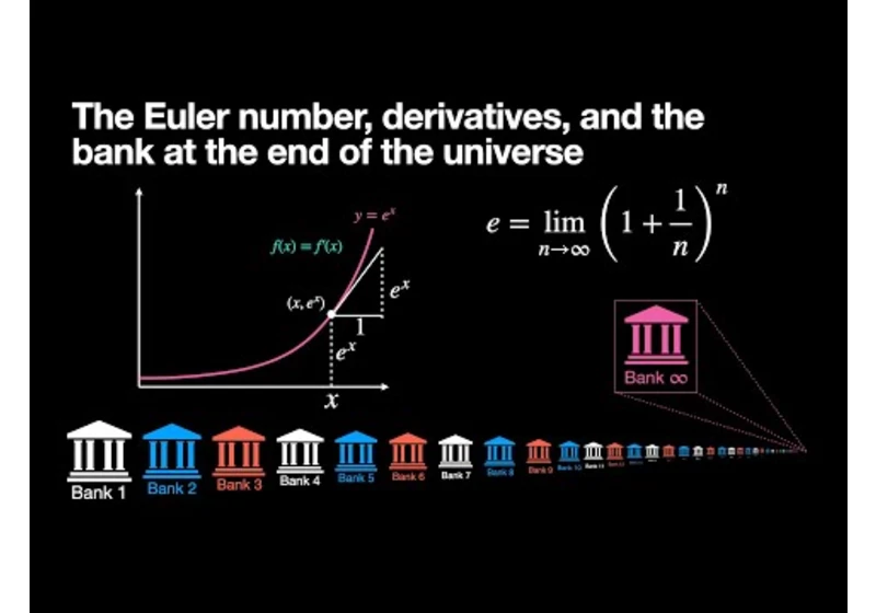Euler's number, derivatives, and the bank at the end of the universe