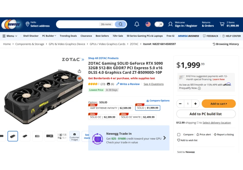 Newegg has RTX 5090 cards in stock at base price right now