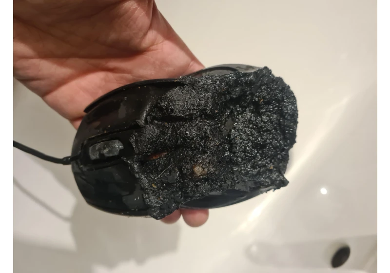 Gigabyte gaming mouse allegedly goes up in flames — scorched device left a hole on user's desk