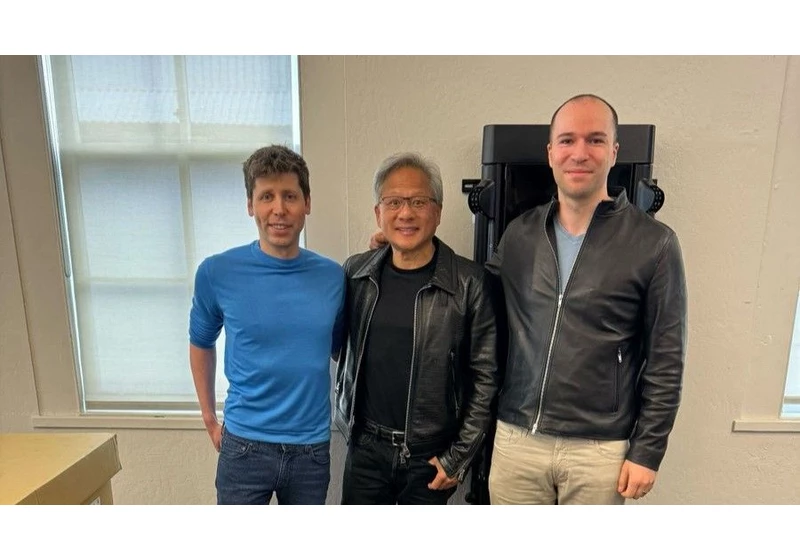  Nvidia CEO hand-delivers world's fastest AI system to OpenAI, again — first DGX H200 given to Sam Altman and Greg Brockman 