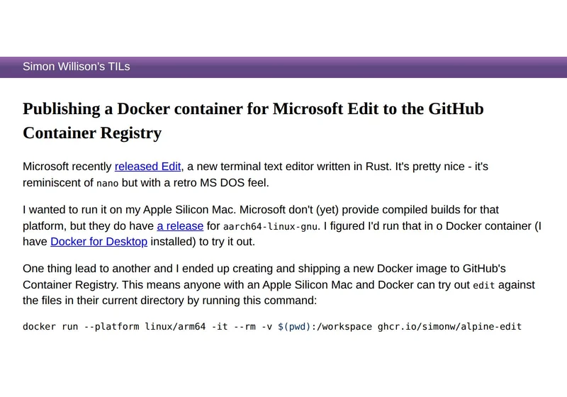 Publishing a Docker Container for MS Edit to the GitHub Container Registry