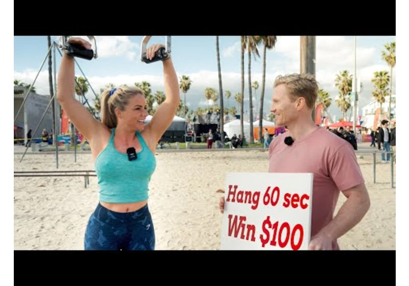 fit people  VS  Crazy Hang Challenge at Muscle Beach