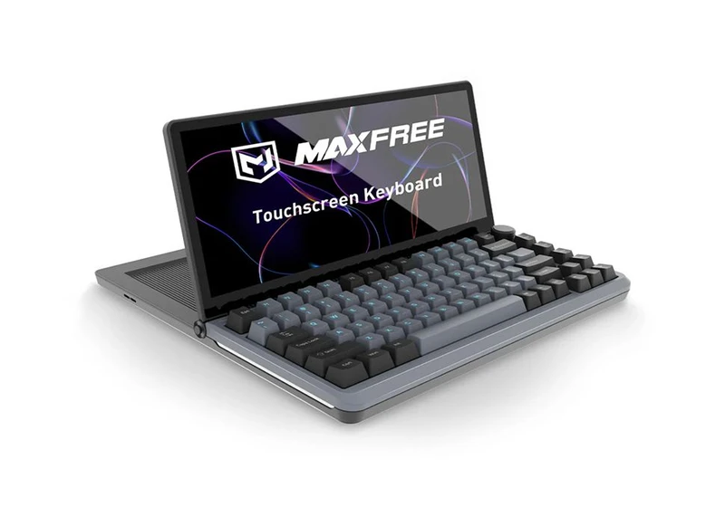 Crazy or wicked? Someone stuck half a touchscreen monitor on a mechanical keyboard and added a M.2 SSD slot, four USB ports, two speakers and one microSD card reader