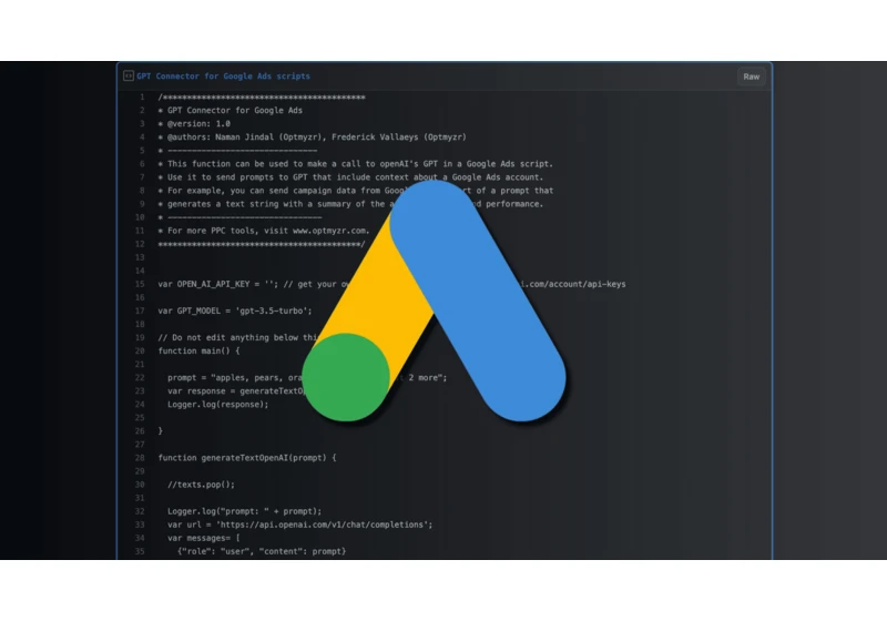 This Google Ads script uses GPT to summarize account performance