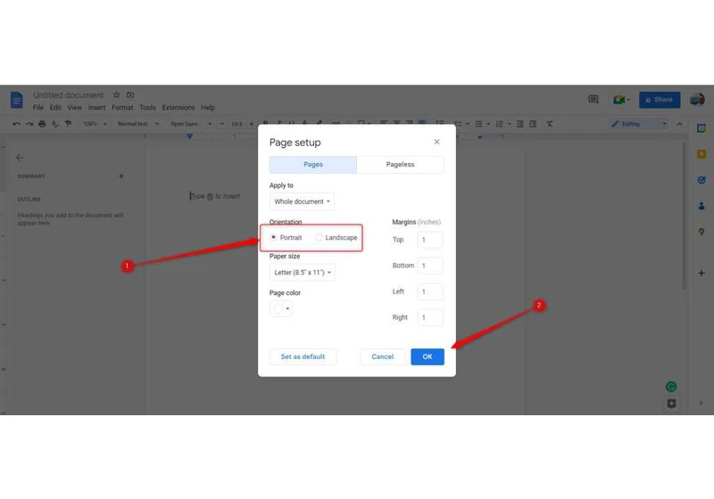 How to change the page orientation in Google Docs
