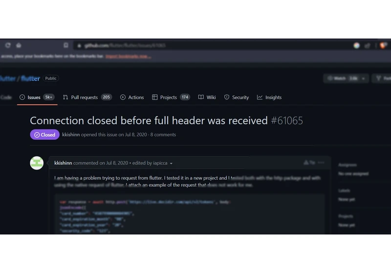 Resolving the "Connection closed before full header was received" Error in Flutter