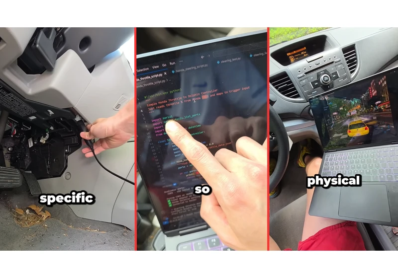  Gamer turns 2012 Honda CR-V into Need for Speed Underground controller — laptop reads throttle input using OBD and a Python library, even the steering works 