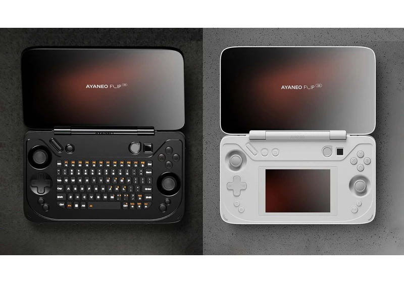  AYANEO Flip DS looks a lot like a Nintendo 3DS gaming handheld that runs Windows, there's also a version with a full keyboard 