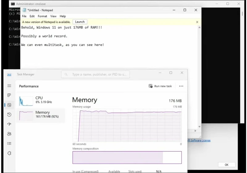 Windows 11 Demonstrated Running in Just 176 MB RAM