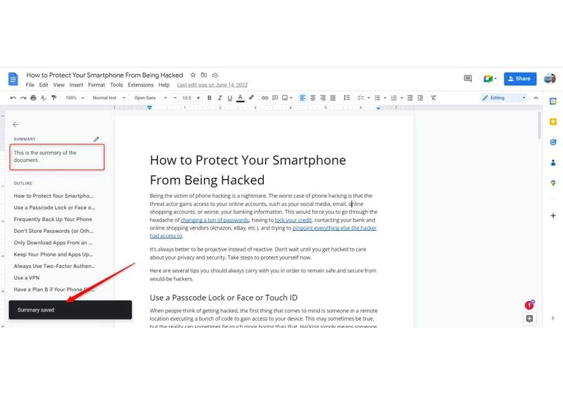 How to add a summary to any Google Doc