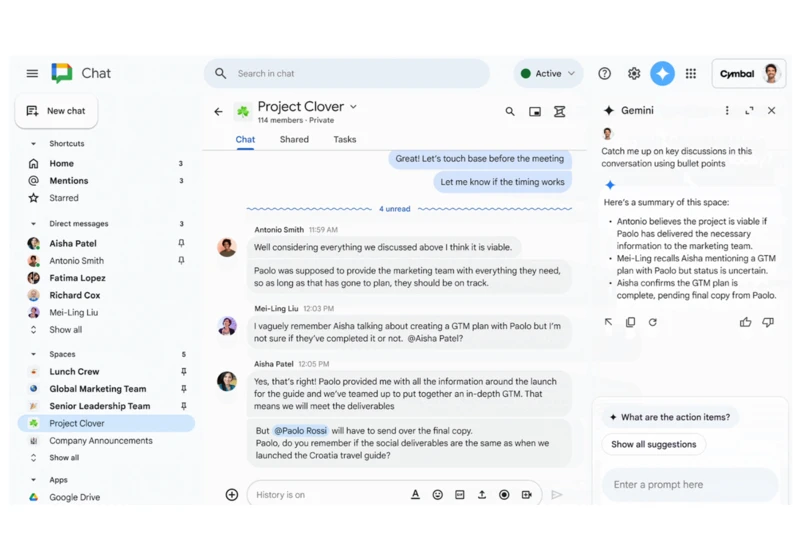 Gemini will yada yada your Google Chat into a neat summary