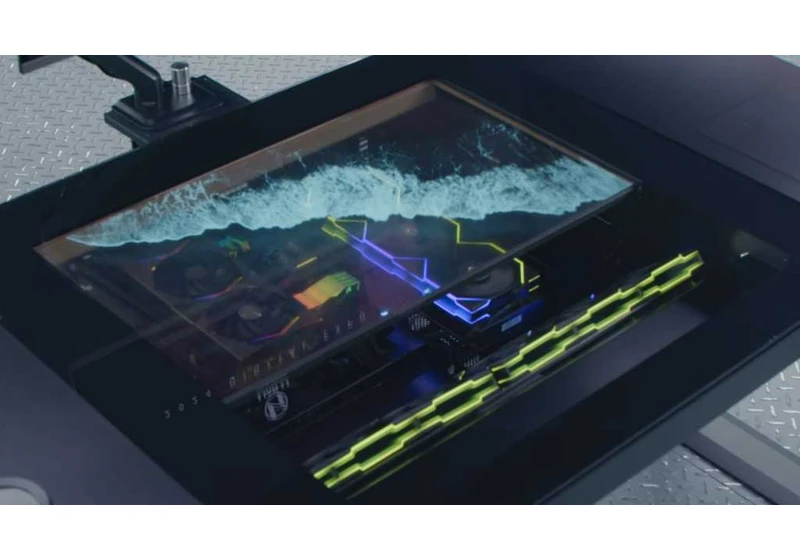 Lian Li’s radical PC desk has a 30″ transparent OLED screen on top