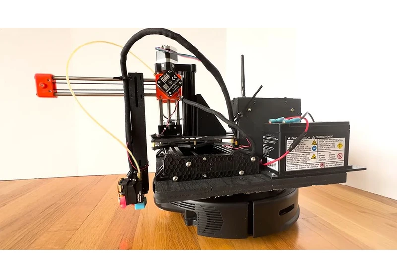 Someone fused a 3D printer and a vacuum robot to create a mobile 3D printer that can print on almost any flat surface — including your floor