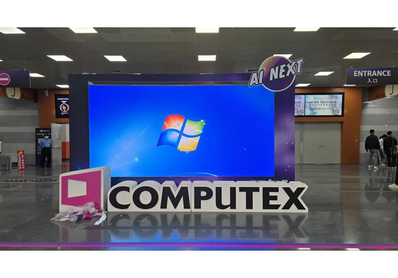 Prominent Computex sign runs Windows 7, as Microsoft insists we move on from Windows 10