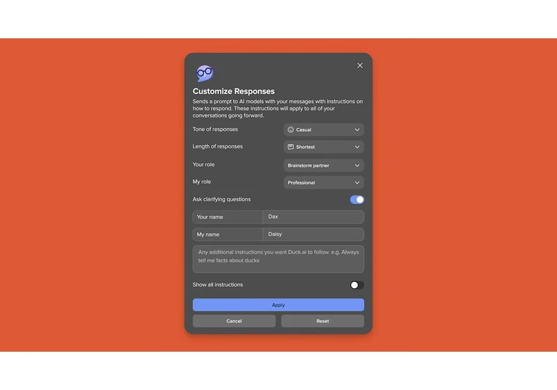 DuckDuckGo now lets you customize the responses of its Duck.ai chatbots