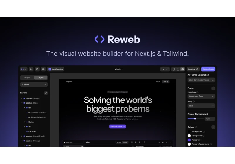 Reweb: Visual website builder for Next.js and Tailwind