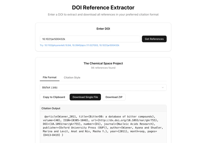 Show HN: Turn a paper's DOI into its full reference list (BibTeX/RIS, etc.)