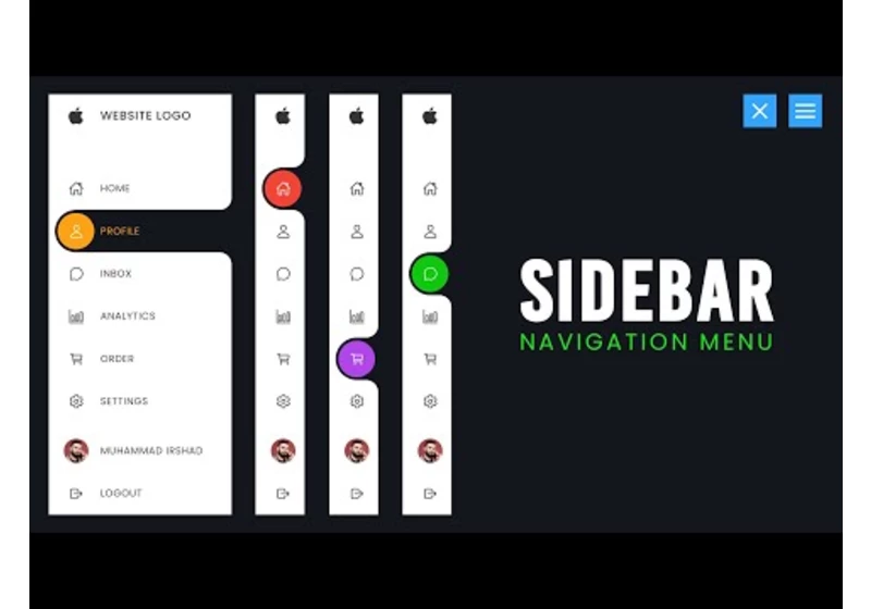 Dashboard Sidebar Menu using Html CSS & Vanilla Javascript | Curve Outside