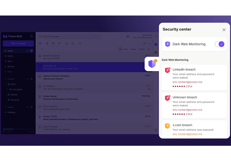 Proton Mail’s paid users will now get alerts if their info has been posted on the dark web