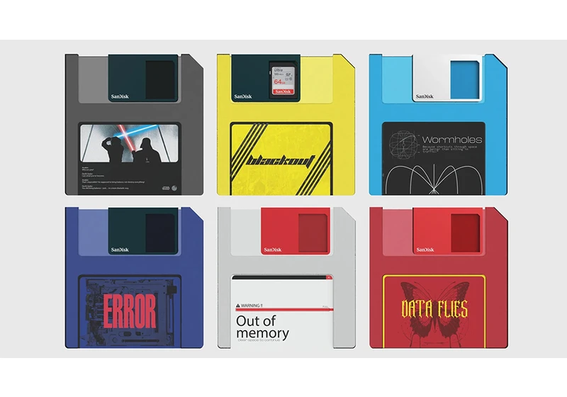 This creative concept reinvents the 1.44MB floppy disk as a modern storage device – a holder for today’s SD cards packing terabytes of storage