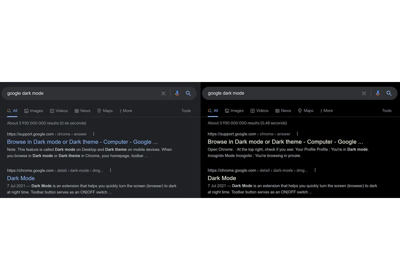 Google testing new dark mode: yellow links, actual black background