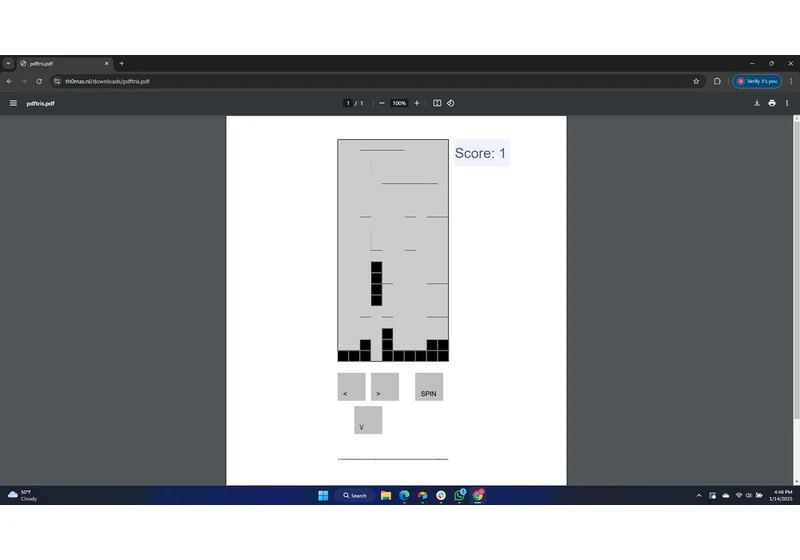 Why create a playable version of Tetris within a PDF? 'Why not?'