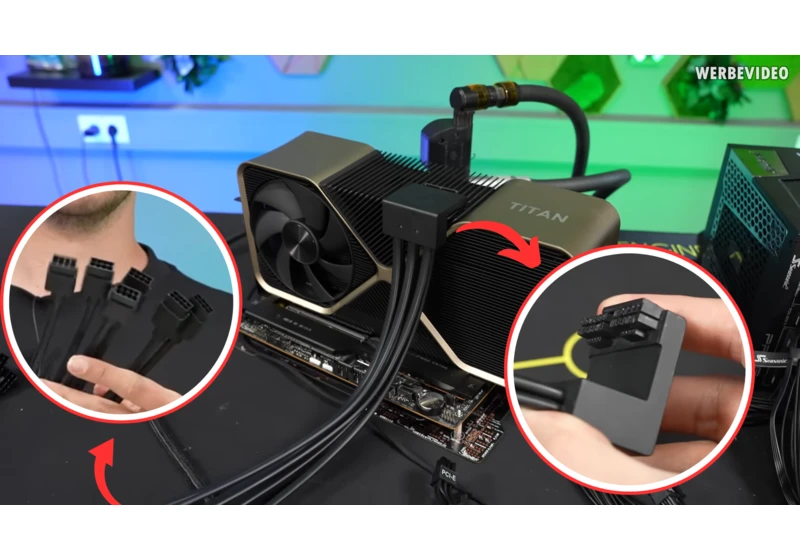  Nvidia’s ungainly prototype 6-legged power adapter shown in new video — fabled RTX Titan Ada was allegedly supposed to come with dual 12VHPWR connectors that needed 6x 8-pin PCIe plugs 