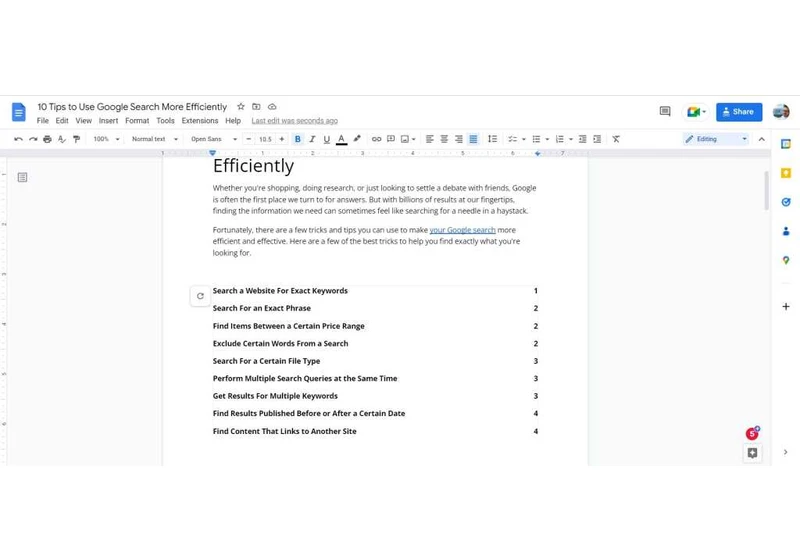 How to make a table of contents in Google Docs
