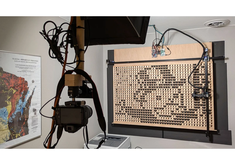  Enthusiast spends 6 years building 'world's most impractical display' — 1,000-pixel wood panel uses a hacked-apart CNC machine to change a single pixel just 10 times a minute 