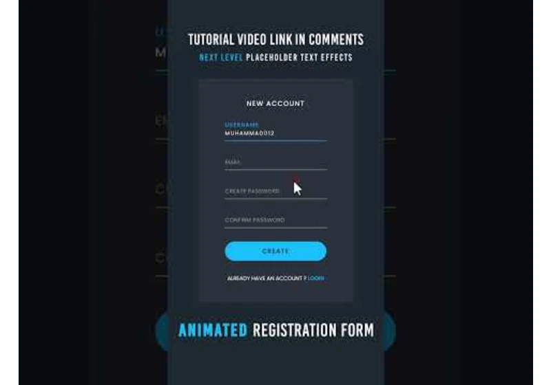 Animated Registration Form in Html CSS & Javascript | Floating Placeholder Text Effect #shorts