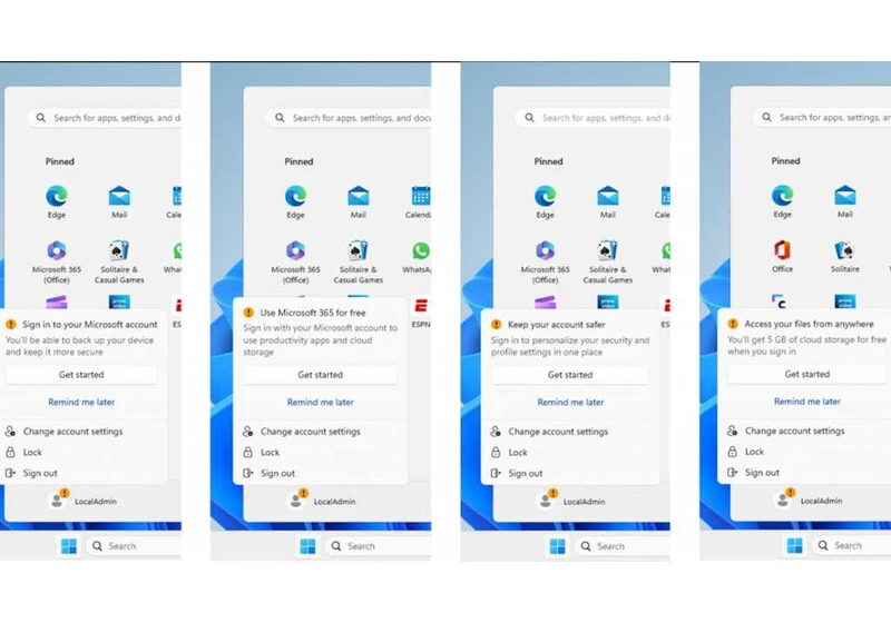 Windows 11’s Start menu prepares to pester you for using a local account