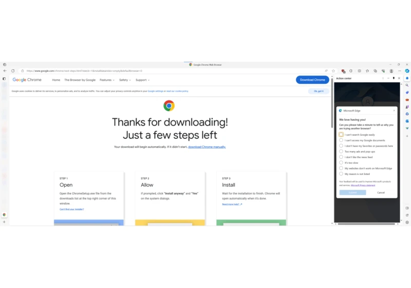 Microsoft Edge now injects an awkward poll when you download Chrome