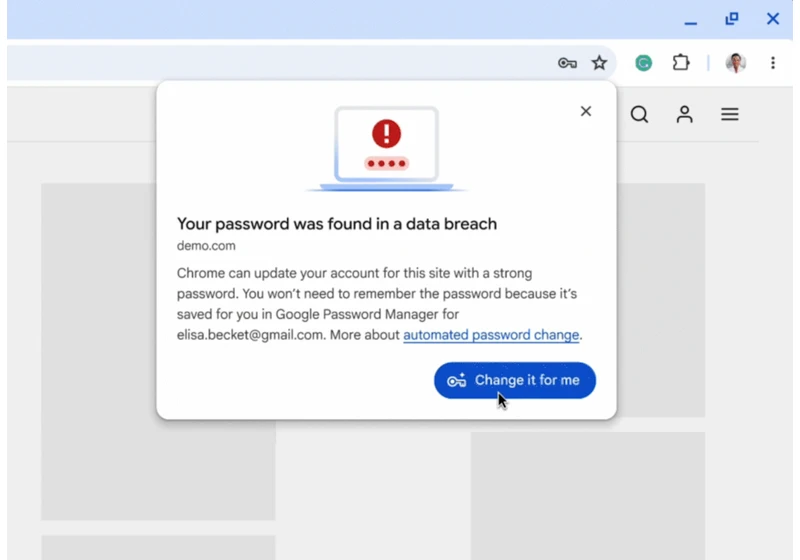 Google Chrome previews feature to instantly change compromised passwords