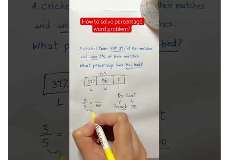 How to solve percentage word problem? #cricket A cricket team lost 37% of their matches and won 3/5.