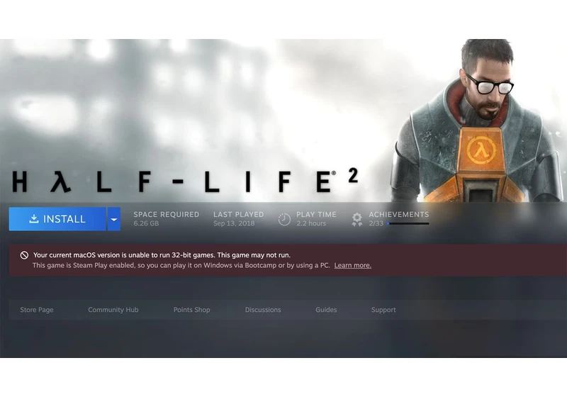 32-bit Mac holdouts will find games like 'Half-Life 2' and 'Metro 2033' unplayable soon, as Valve ceases Steam support for older versions of macOS