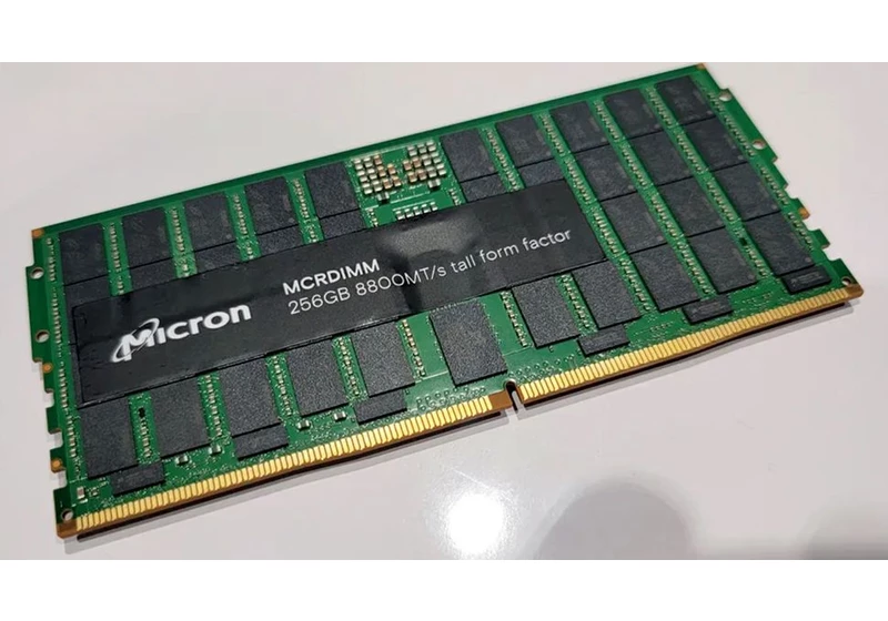  This is what a single 256GB DDR5 memory module looks like — but you won't be able to fit this Micron RAM in your desktop or laptop and it will almost certainly cost more than $10,000 if you can buy it 
