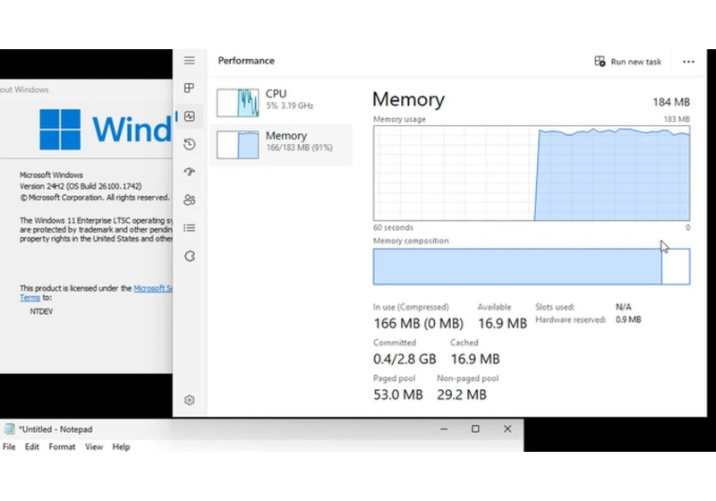 Forget Microsoft's stringent 4GB Windows 11 requirement — A daring developer runs the OS on just 184MB of RAM, "possibly a record," but its usability remains anyone's guess
