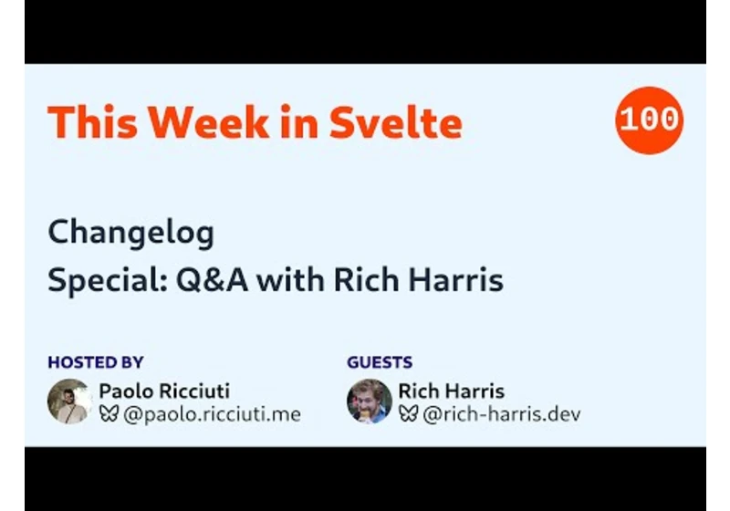 This Week in Svelte, Ep. 100 — Changelog, Q&A with Rich Harris