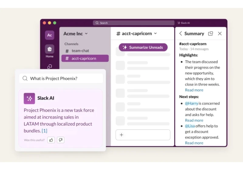Slack’s new generative AI features include thread summaries and conversational search