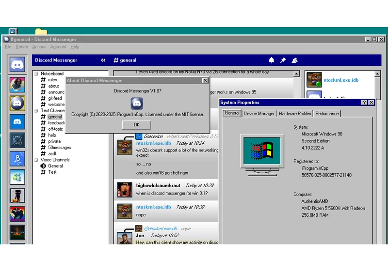 Modern Discord hacked into Windows 95 and 98, slimmed down version keeps core functionality intact